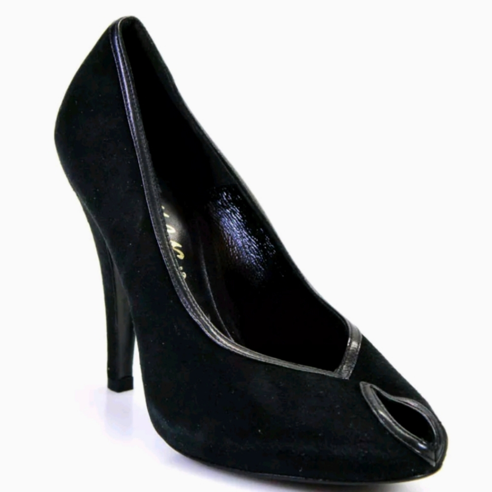 DELMAN WOMENS SUEDE PEEP TOE PUMPS BLACK SIZE 7